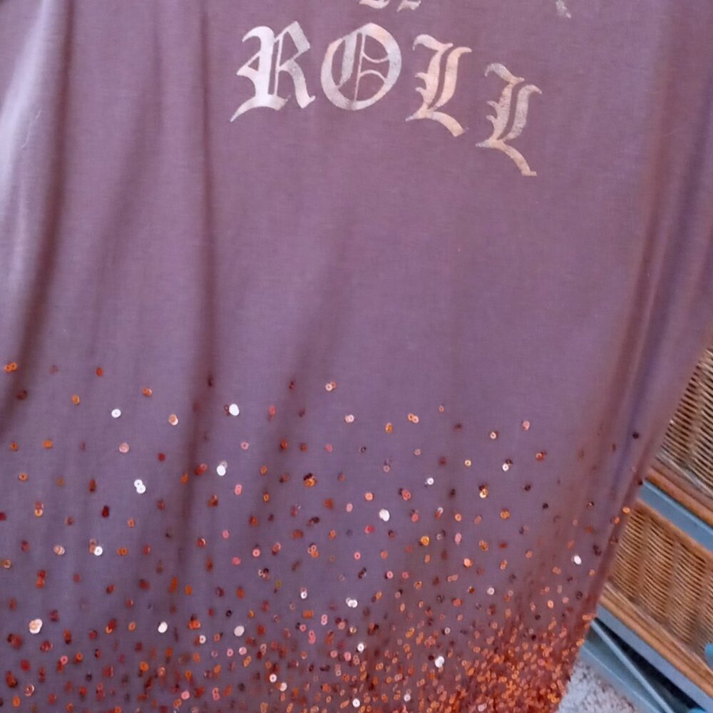 Cool Shimmery Maurice’s Copper Gold Sequins Rock-n-Roll Brown Short Sleeve Top - Picture 7 of 16